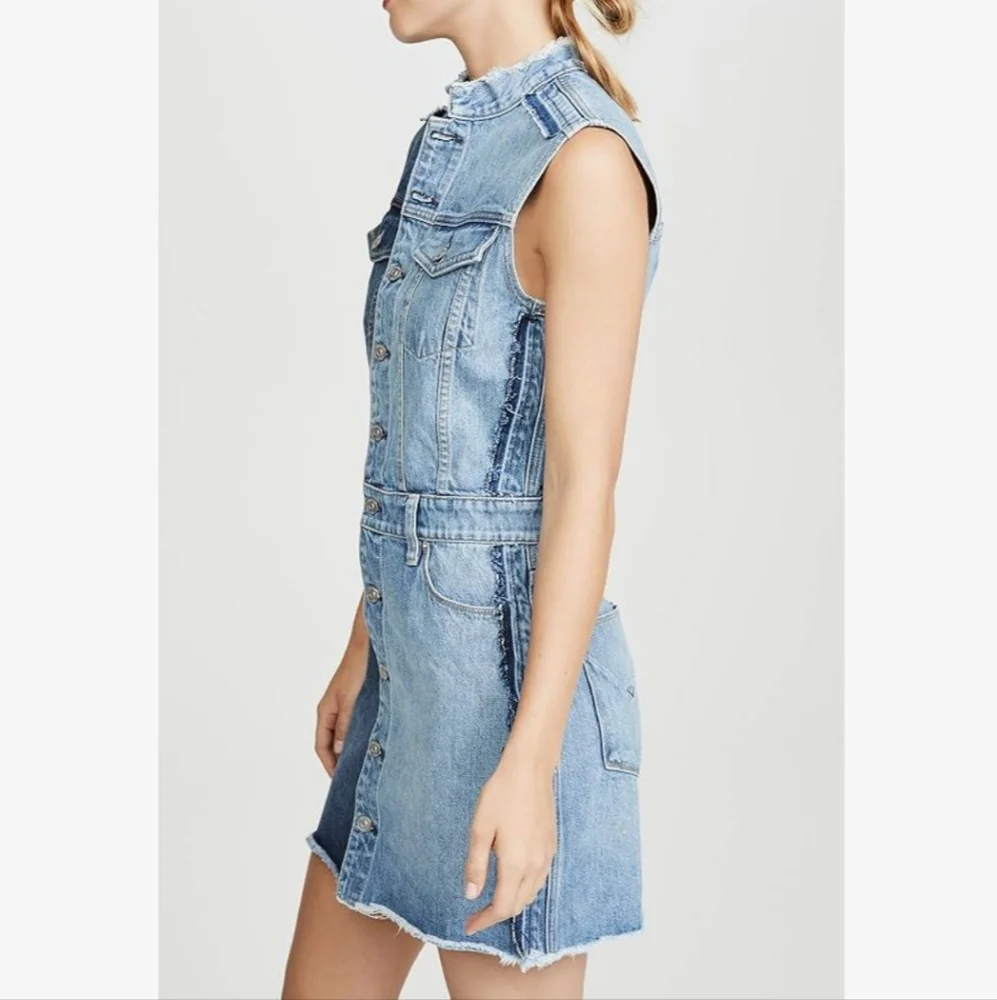 HUDSON DIY Pieced Two-Toned Distressed Button Down Sleeveless Denim Dress SIZE:M - Picture 3 of 16